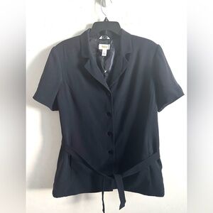 NWOT Talbots Silk Lightweight Blazer 14 Navy Short Sleeve Button Front Career